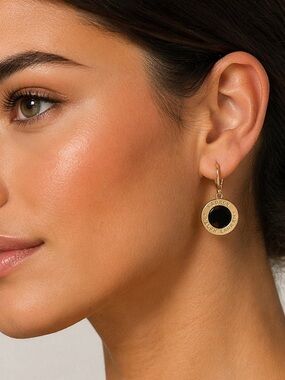 Ralph Lauren Gold-Tone Hoop Earrings with Black Center Disc